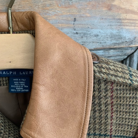 Ralph Lauren Double Breasted fitted and flare Plaid Coat with Leather Trim - Picture 6 of 13